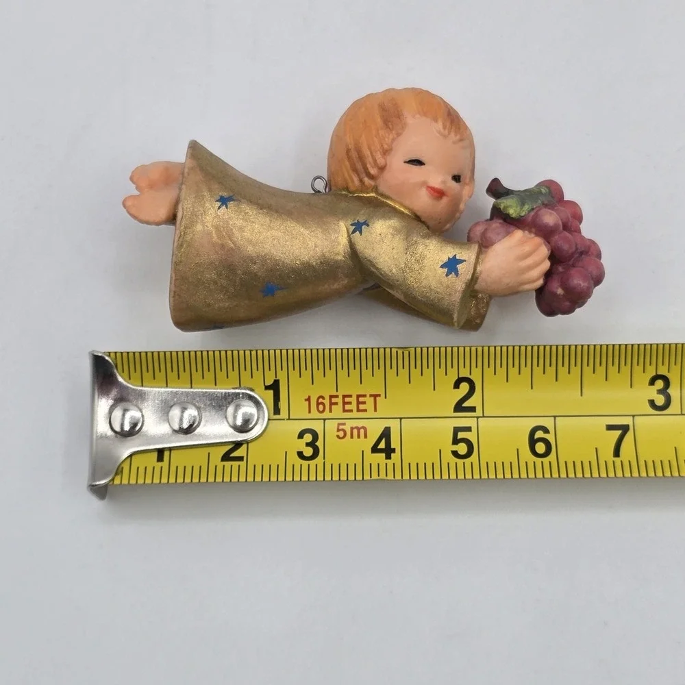2 Vintage Anri‎ Ferrandiz Christmas Ornament Angel with Grapes And Candle